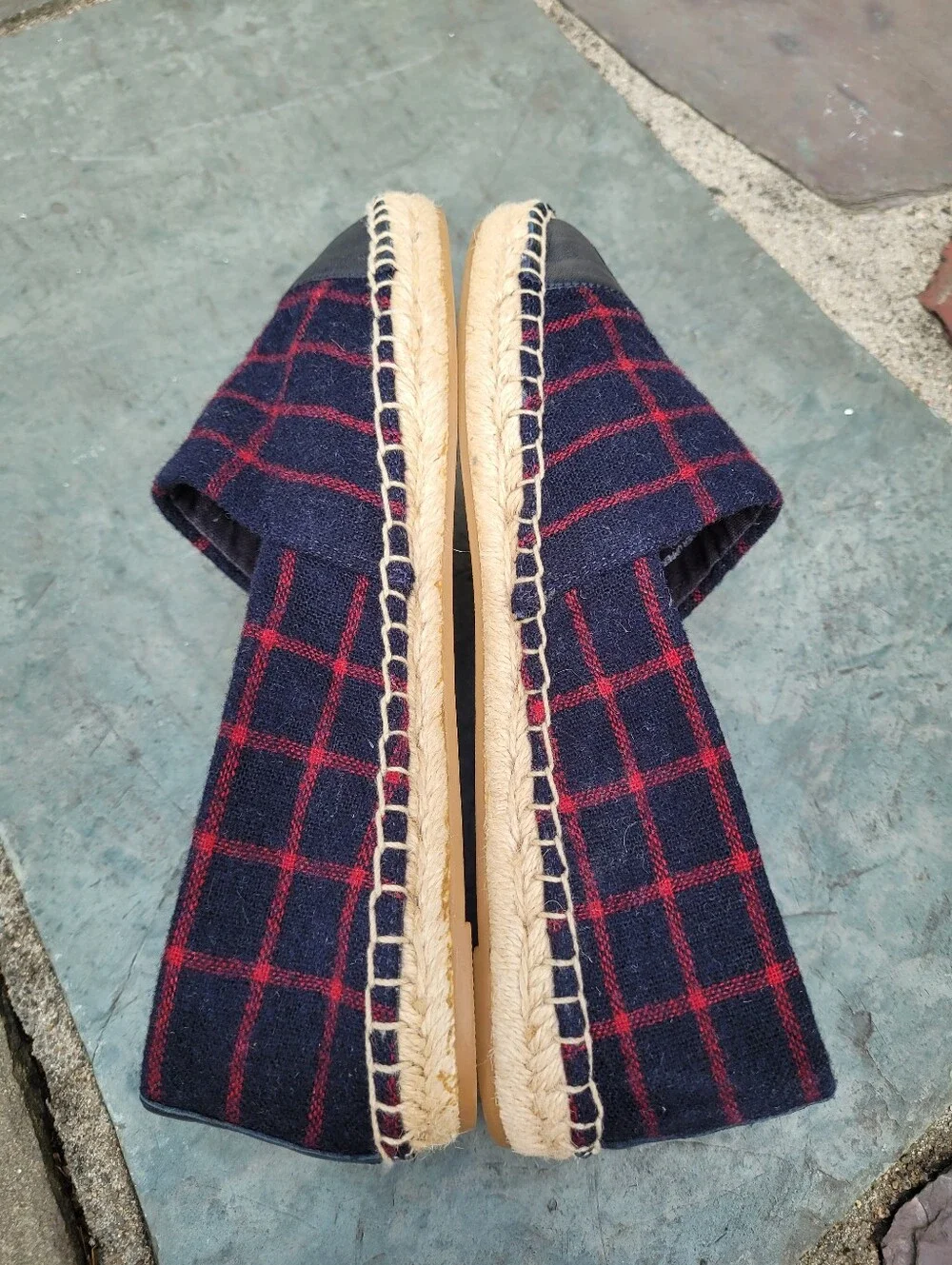 Tory Burch Max Espardrille Slide On Plaid Check Shoes Colorblock